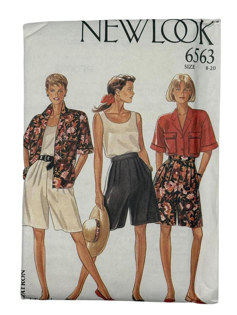 80s New Look 6563 Blouse and Shorts Pattern, Sizes 8-20, Factory Folds, Un-Cut